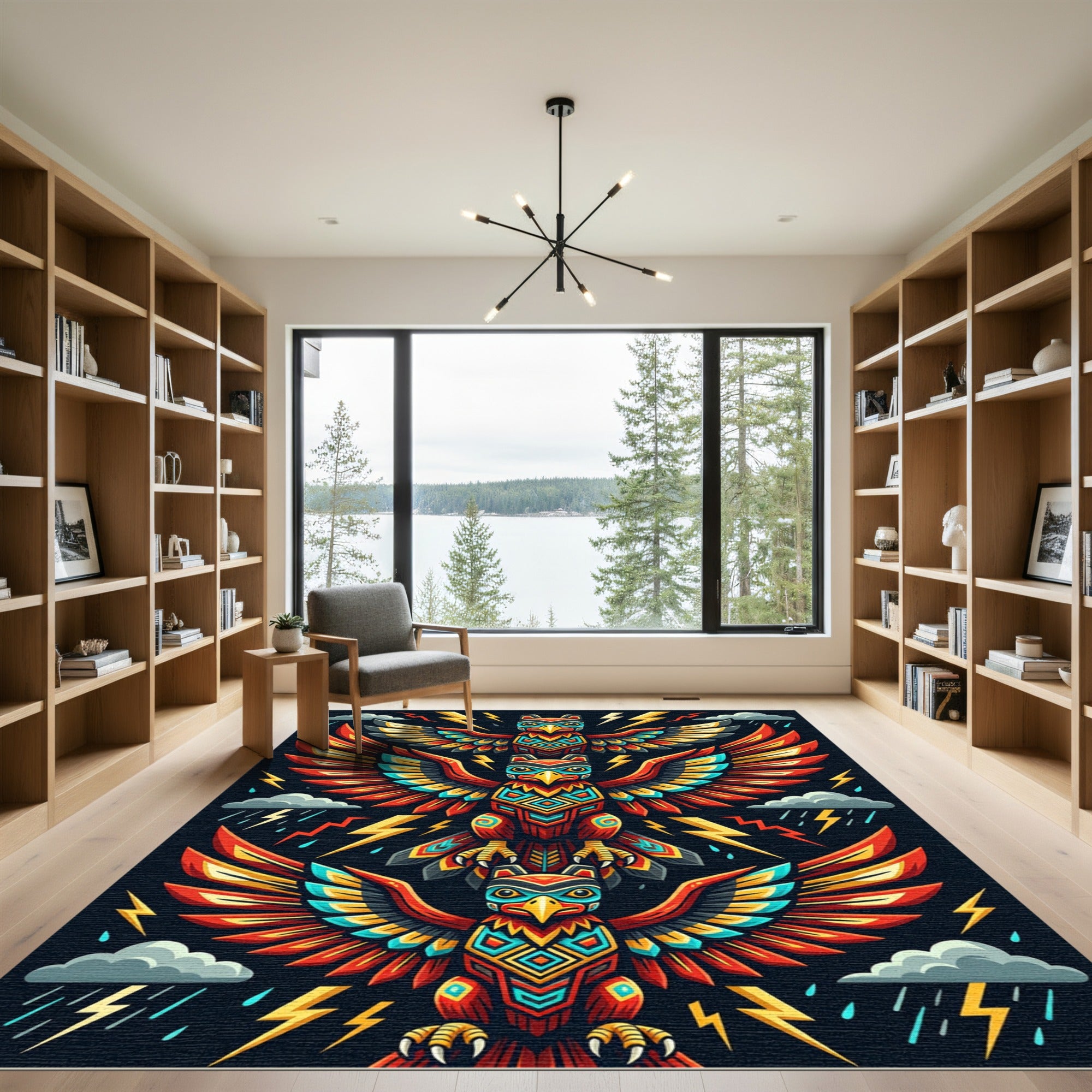 Vibrant Thunderbird Totem Lightning Art Rug