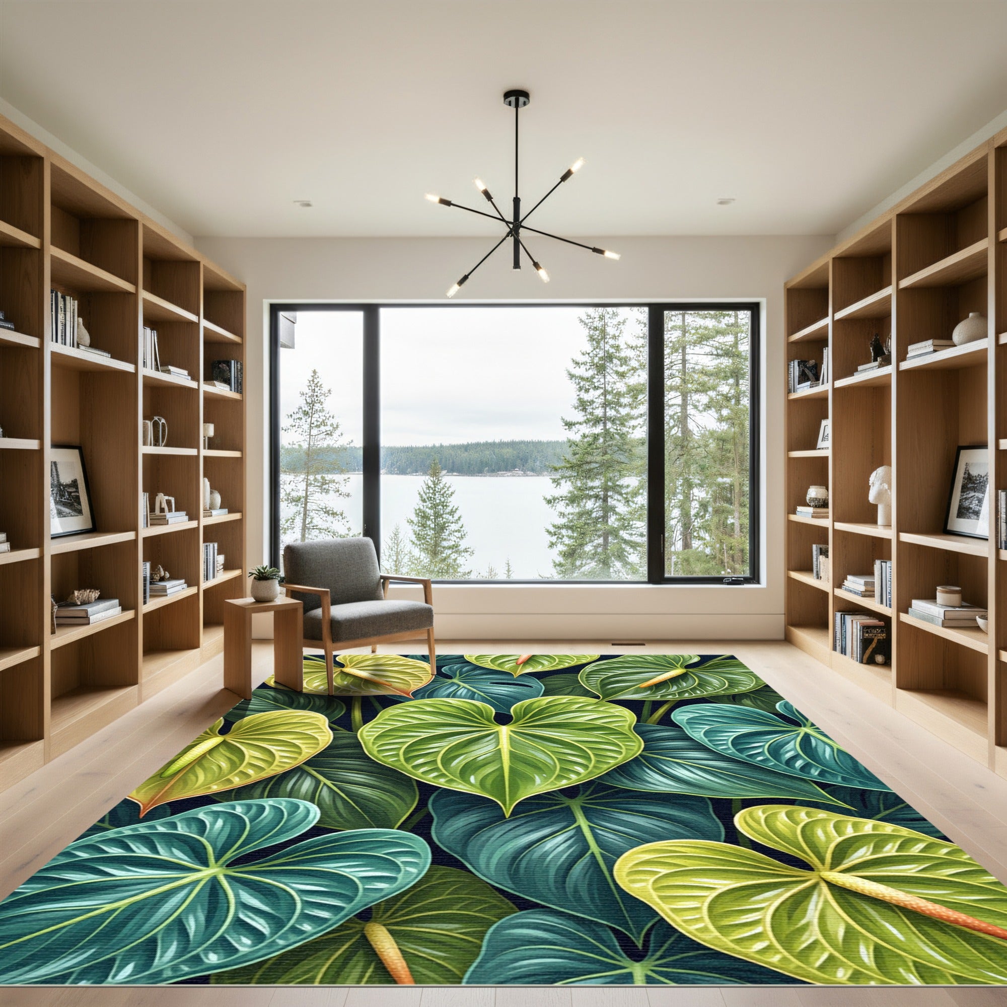 Lush Tropical Anthurium Leaf Botanical Art Rug