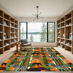 Vibrant Orange African Wildlife Safari Rug