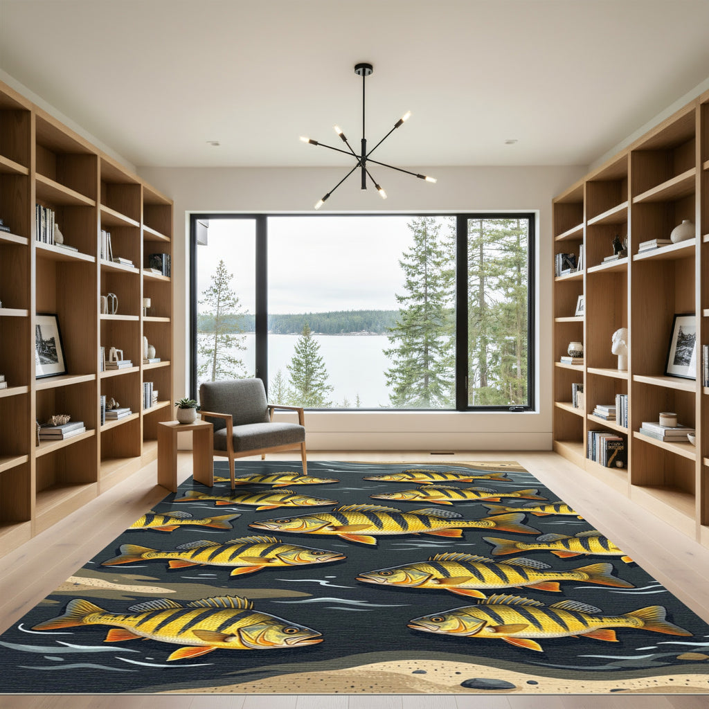 Golden Yellow Perch School Aquatic Art Rug