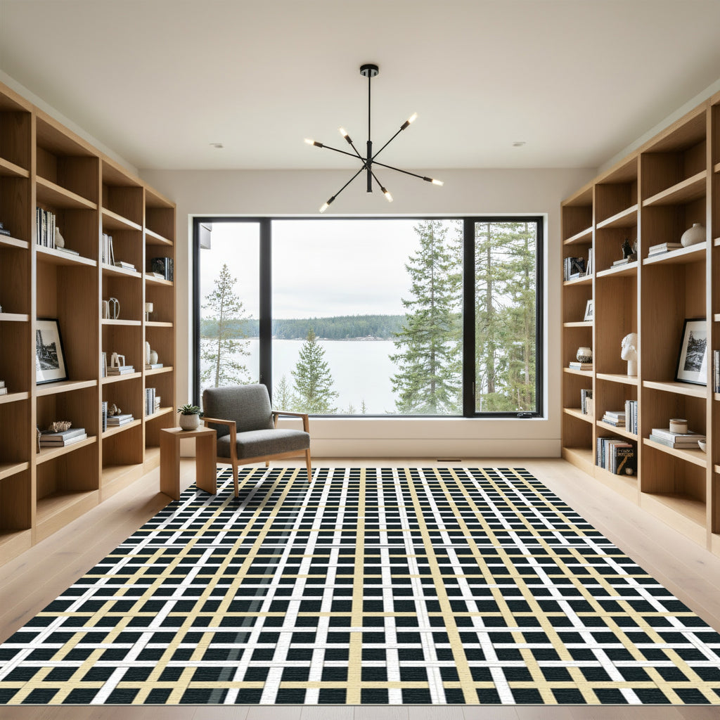 Tan White Overlapping Grid Rug