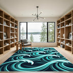 Abstract Teal Oceanic Curving Wave Rug