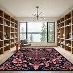 Ornate Coral Floral Scrollwork Rug