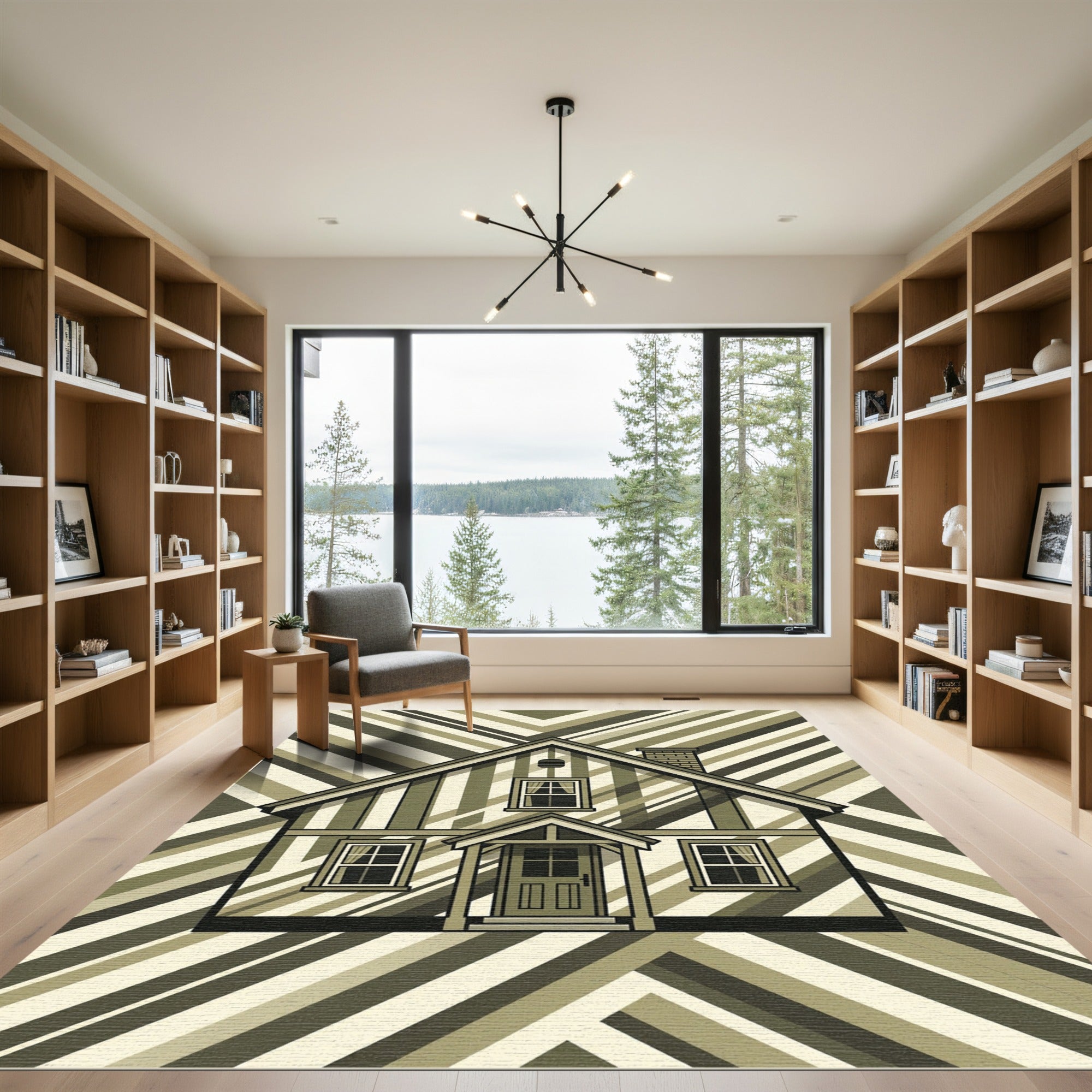 Monochromatic Geometric Striped House Rug