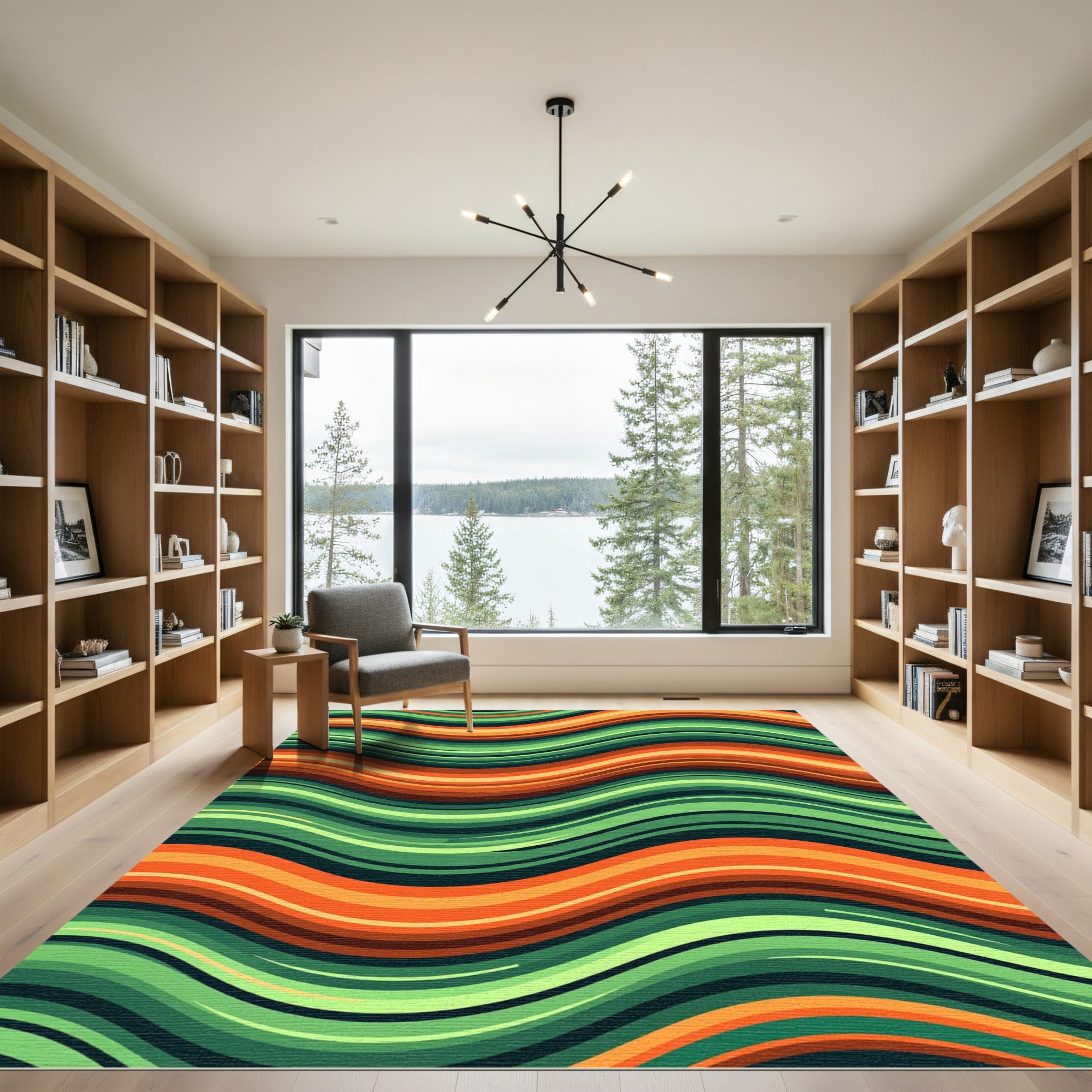Earthy Green and Orange Wavy Stripe Rug