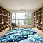 Abstract Blue Watercolor Ocean Wave Rug