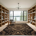 Elegant Bronze Baroque Damask Scroll Rug