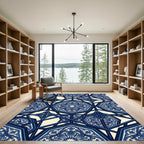 Indigo Blue Geometric Floral Medallion Rug