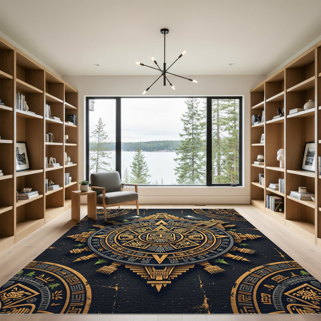 Golden Aztec Temple Slate Medallion Rug