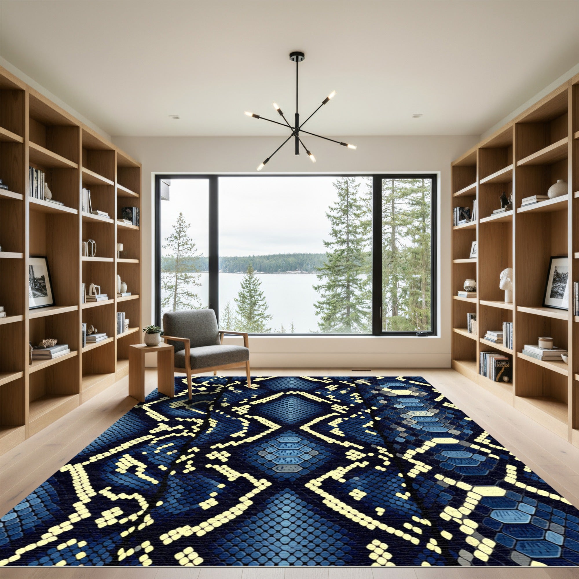 Bold Blue Reptile Scale Hexagon Rug