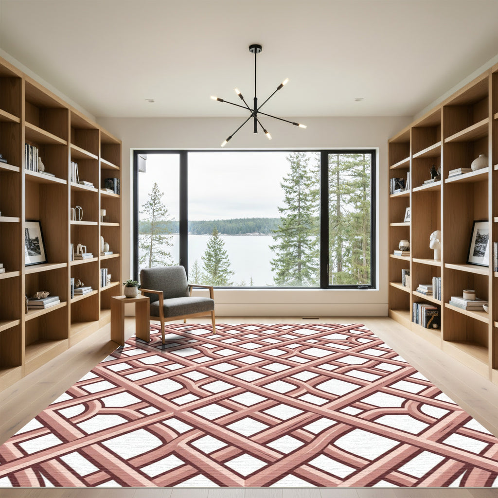 Blush Interlocking Lattice Geometric Rug