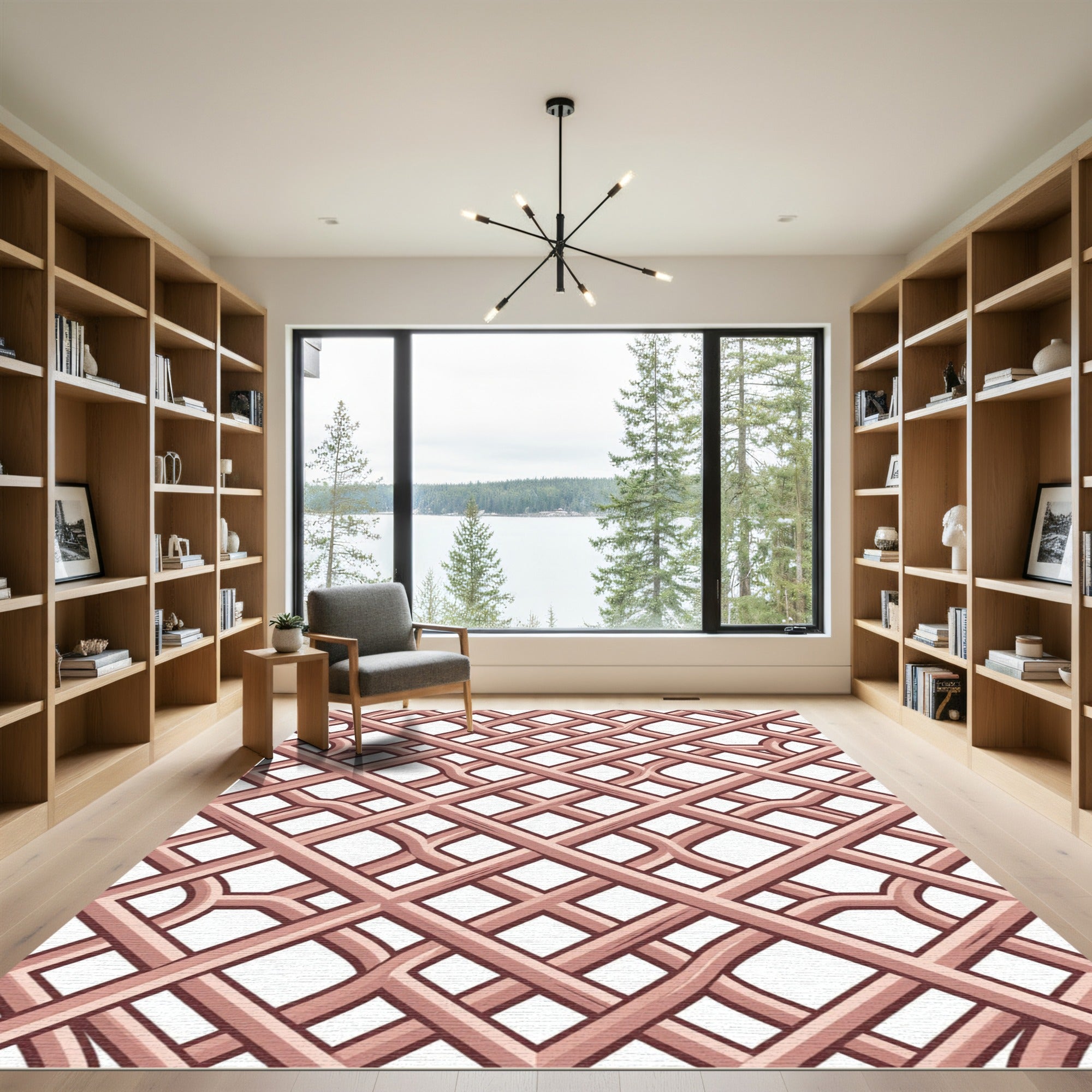 Blush Interlocking Lattice Geometric Rug