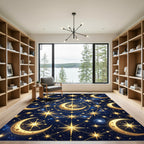 Golden Celestial Crescent Moon Starry Night Rug