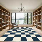 Deep Blue Cream Checkered Squares Rug
