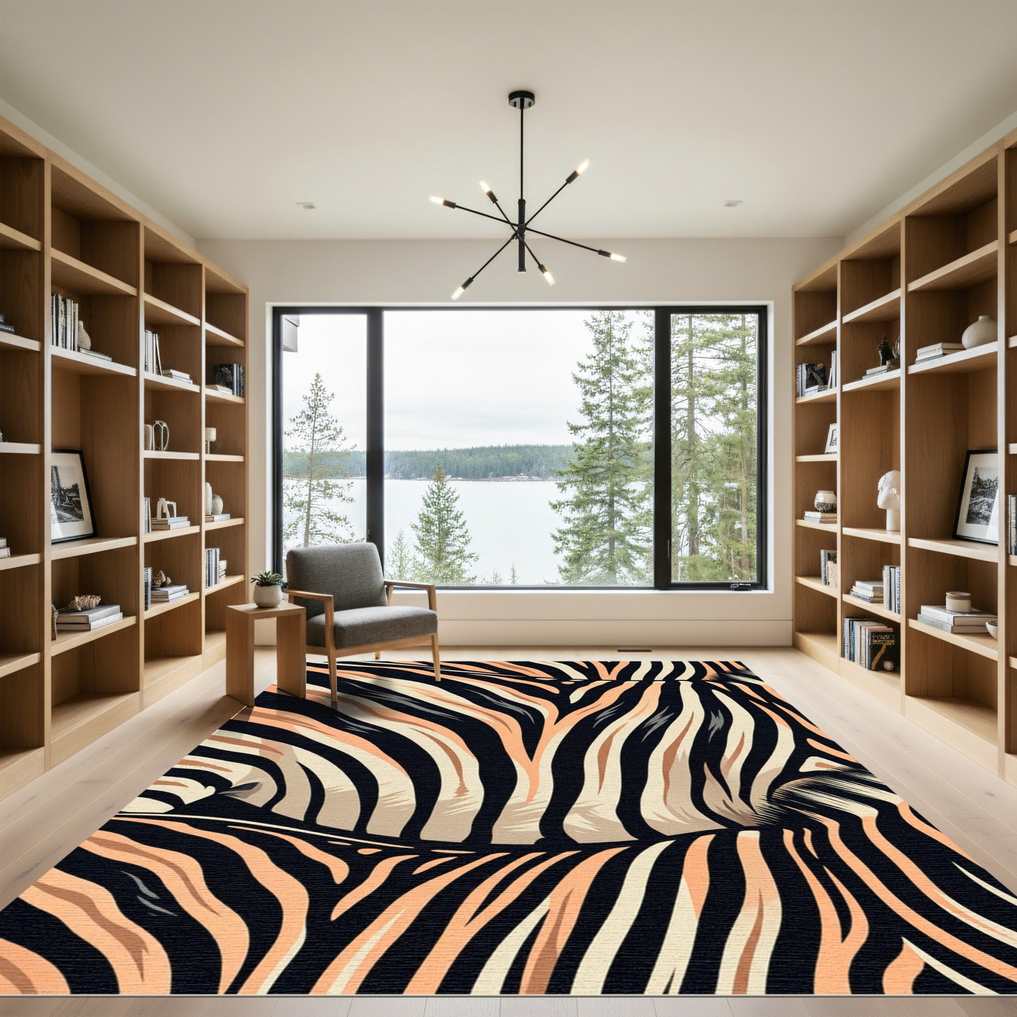Coral Black Zebra Stripes Rug