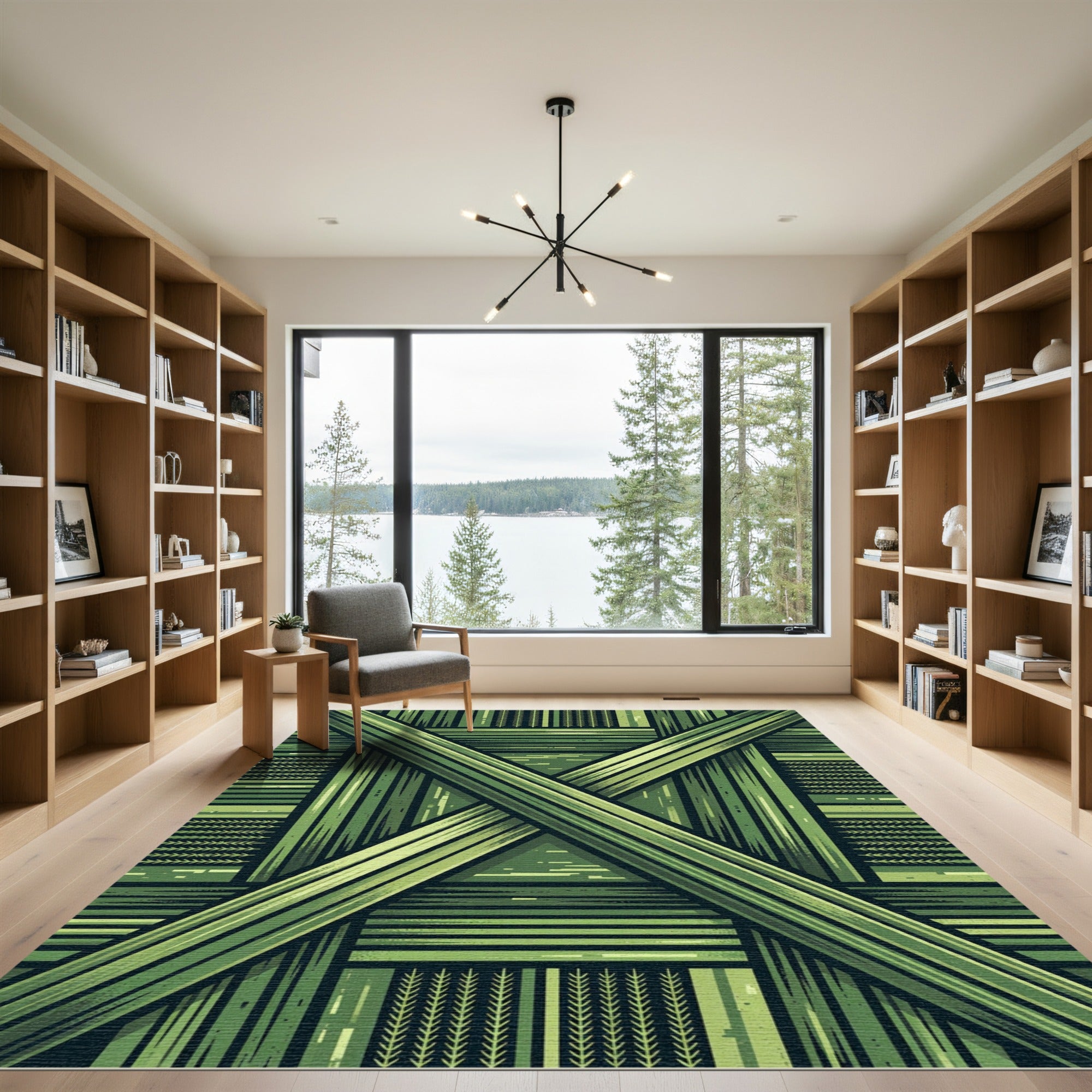 Shaded Emerald Cross Striped Geometric Rug
