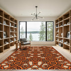 Copper Terracotta Floral Geometric Tapestry Rug