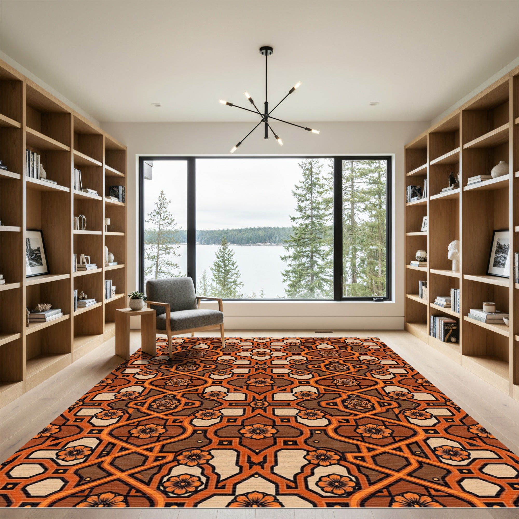 Copper Terracotta Floral Geometric Tapestry Rug