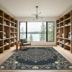 Ornate Gold Filigree Charcoal Medallion Rug