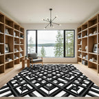 Monochrome Interlocking Geometric Lattice Rug