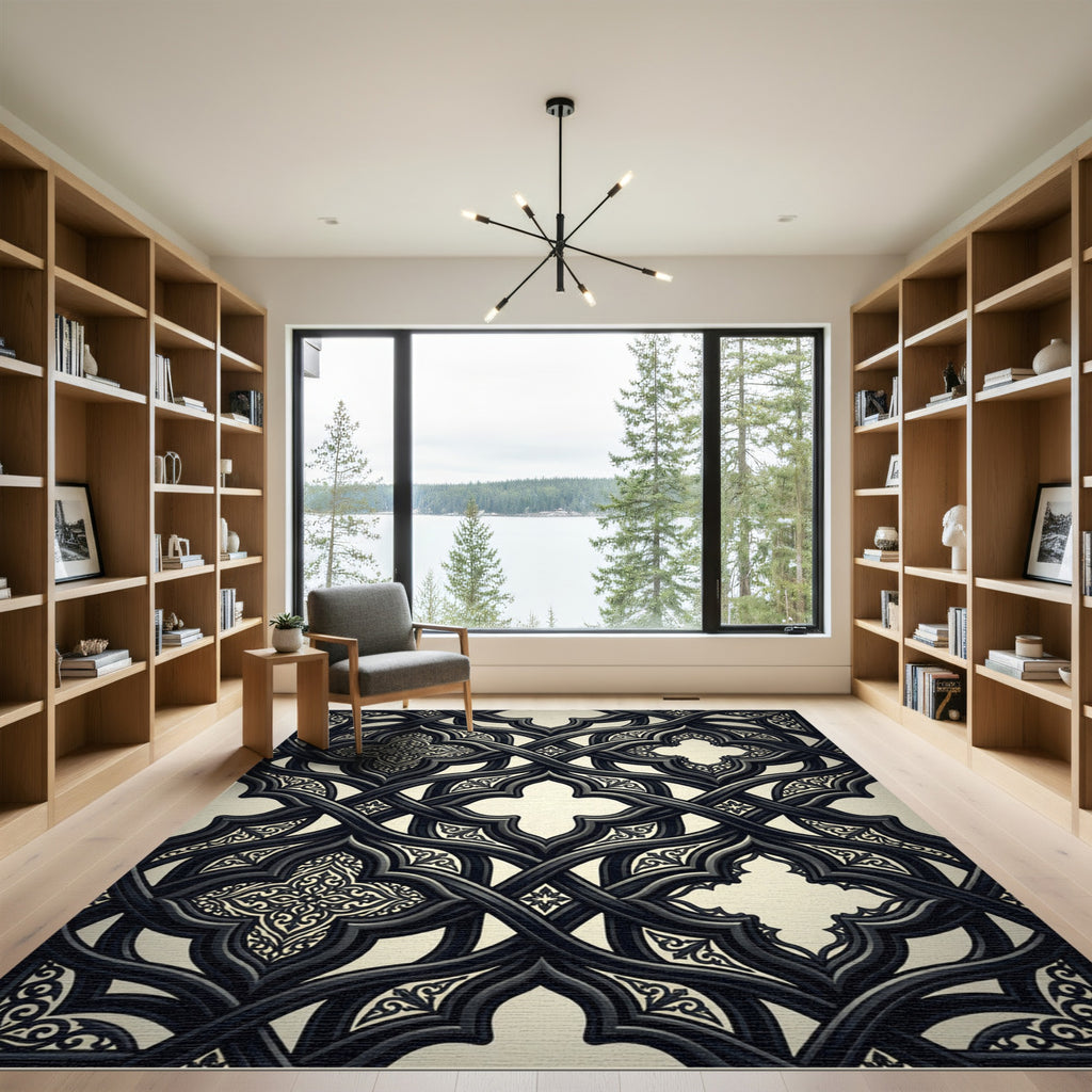 Gothic Charcoal Interwoven Quatrefoil Medallion Rug