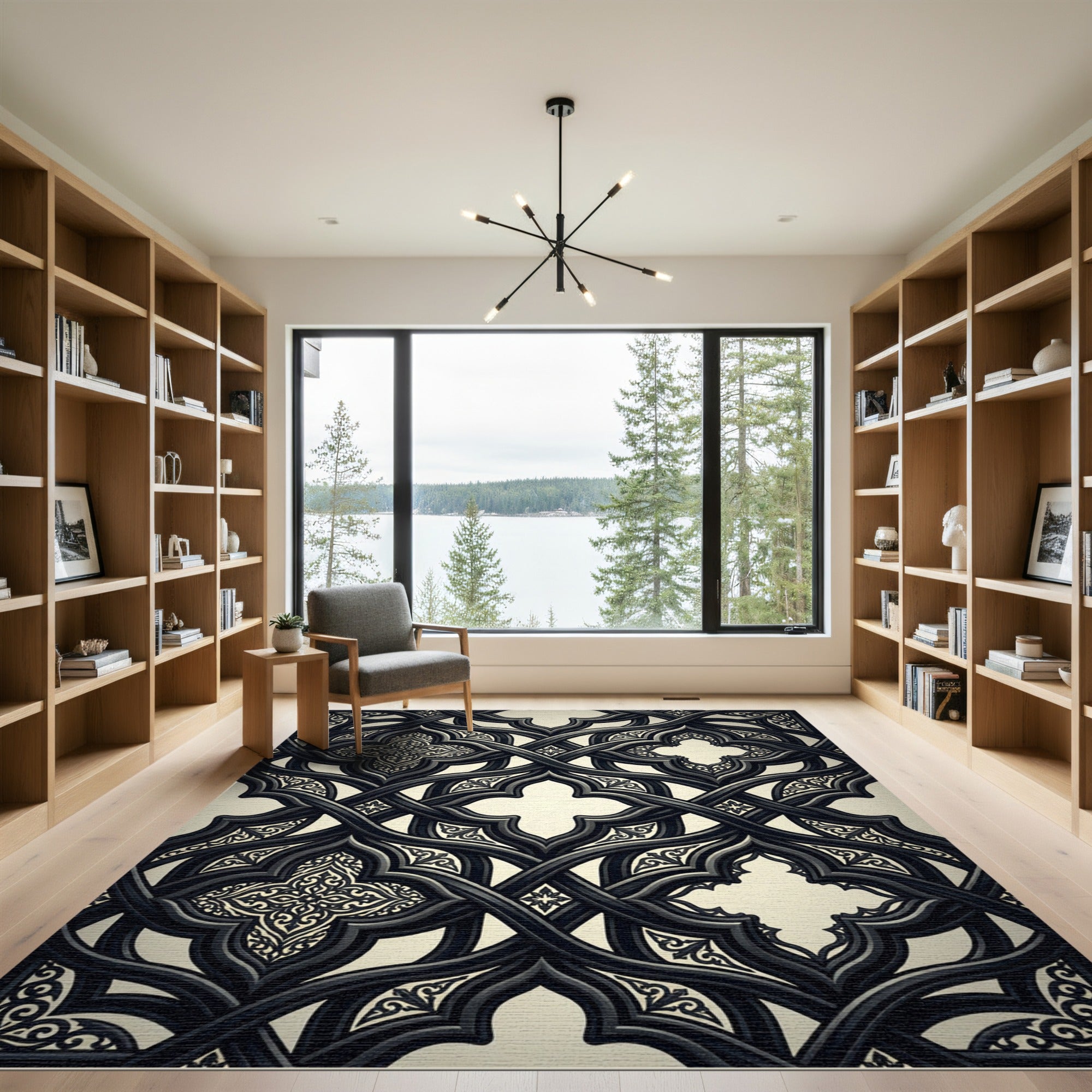 Gothic Charcoal Interwoven Quatrefoil Medallion Rug