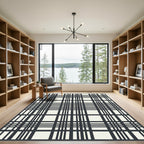 Classic Black and White Plaid Tartan Rug