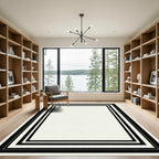 Modern Black and White Striped Border Rug