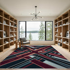 Geometric Crimson Overpass Abstract Art Rug