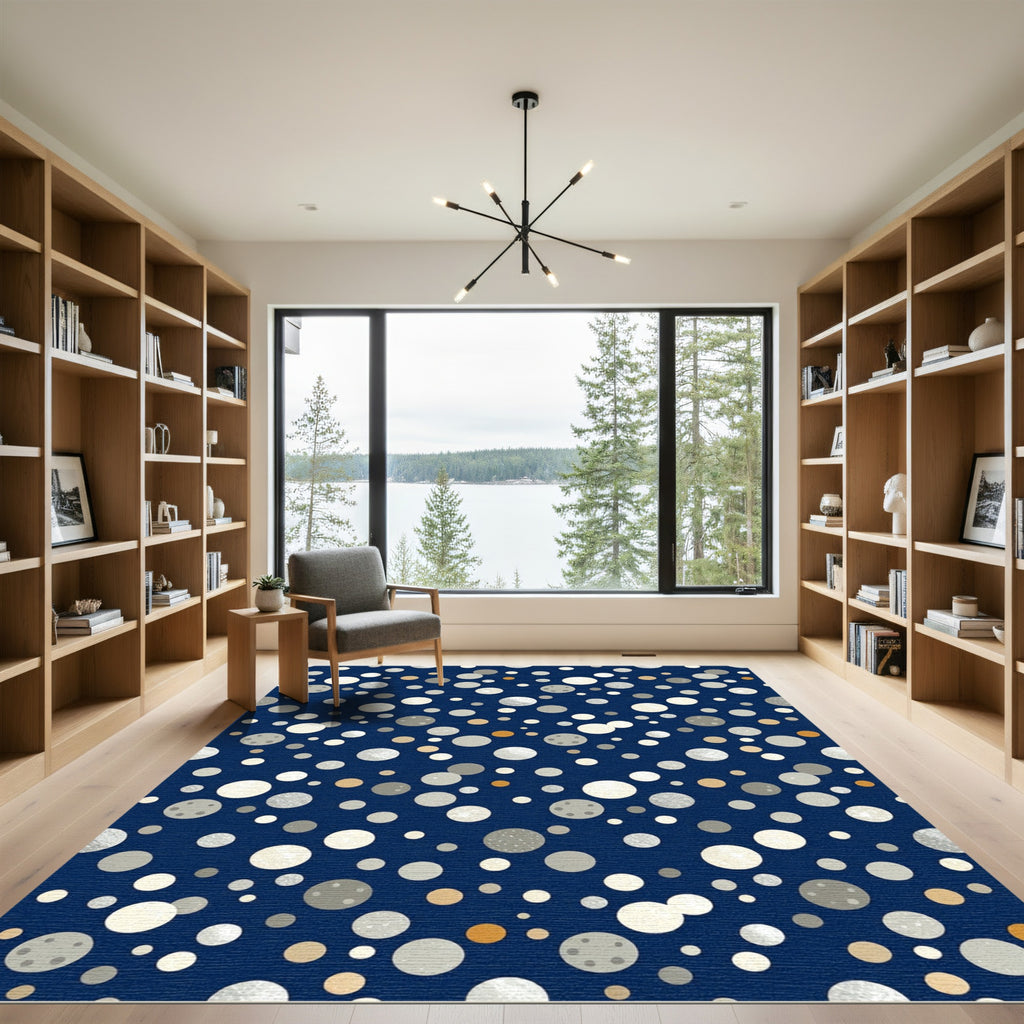 Celestial Navy Blue Metallic Polka Dot Rug