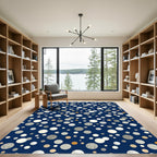 Celestial Navy Blue Metallic Polka Dot Rug
