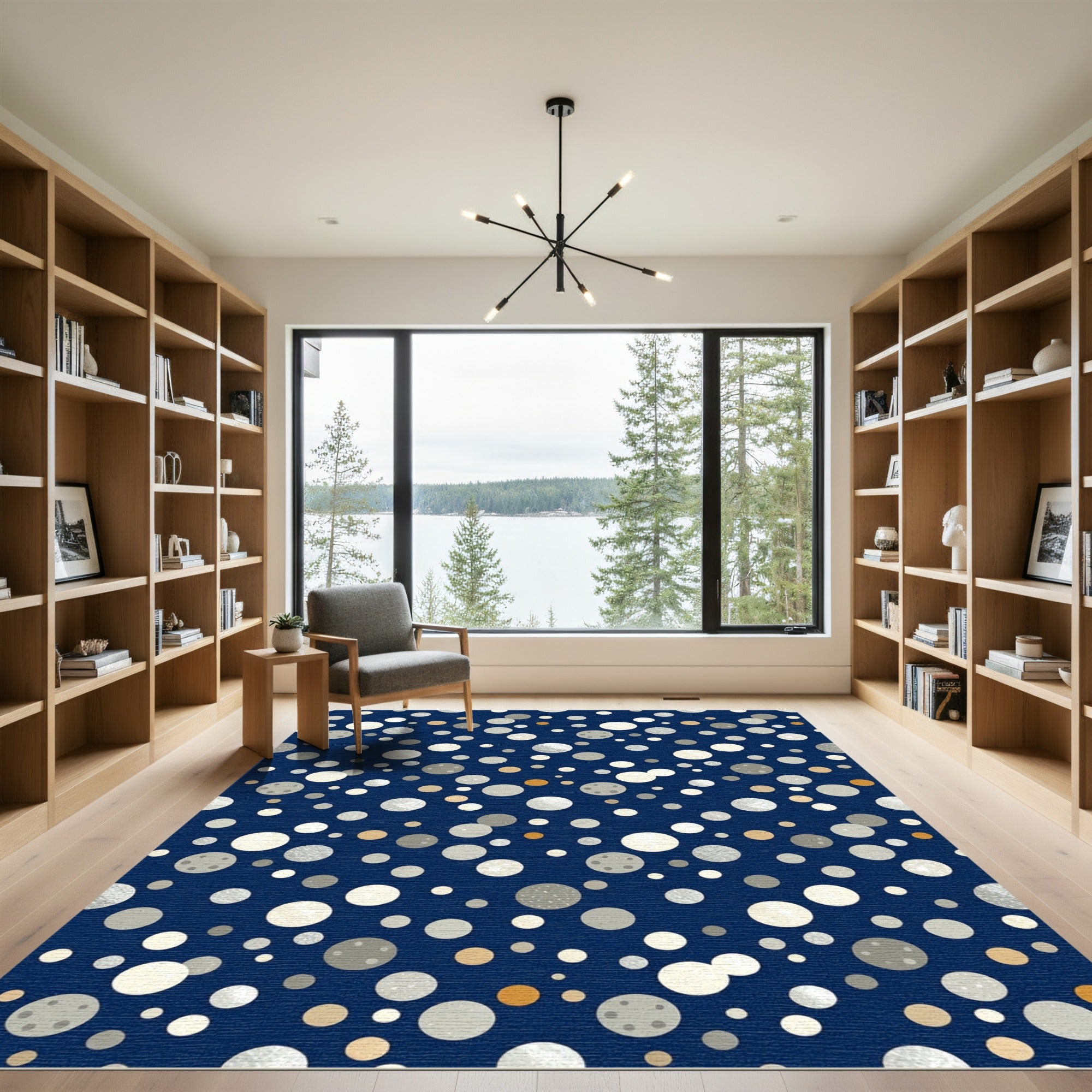 Celestial Navy Blue Metallic Polka Dot Rug