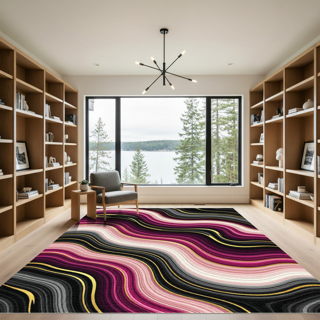 Fuchsia Pink Gold Agate Waves Rug