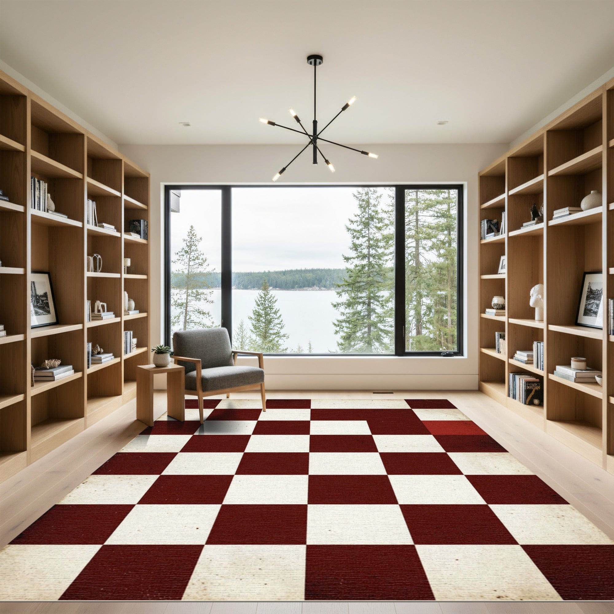 Vintage Burgundy and Cream Checkered Classic Rug