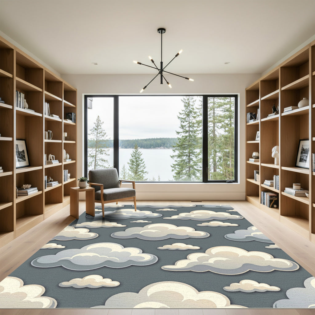 Whimsical Cream Cloud Sky Wallpaper Rug