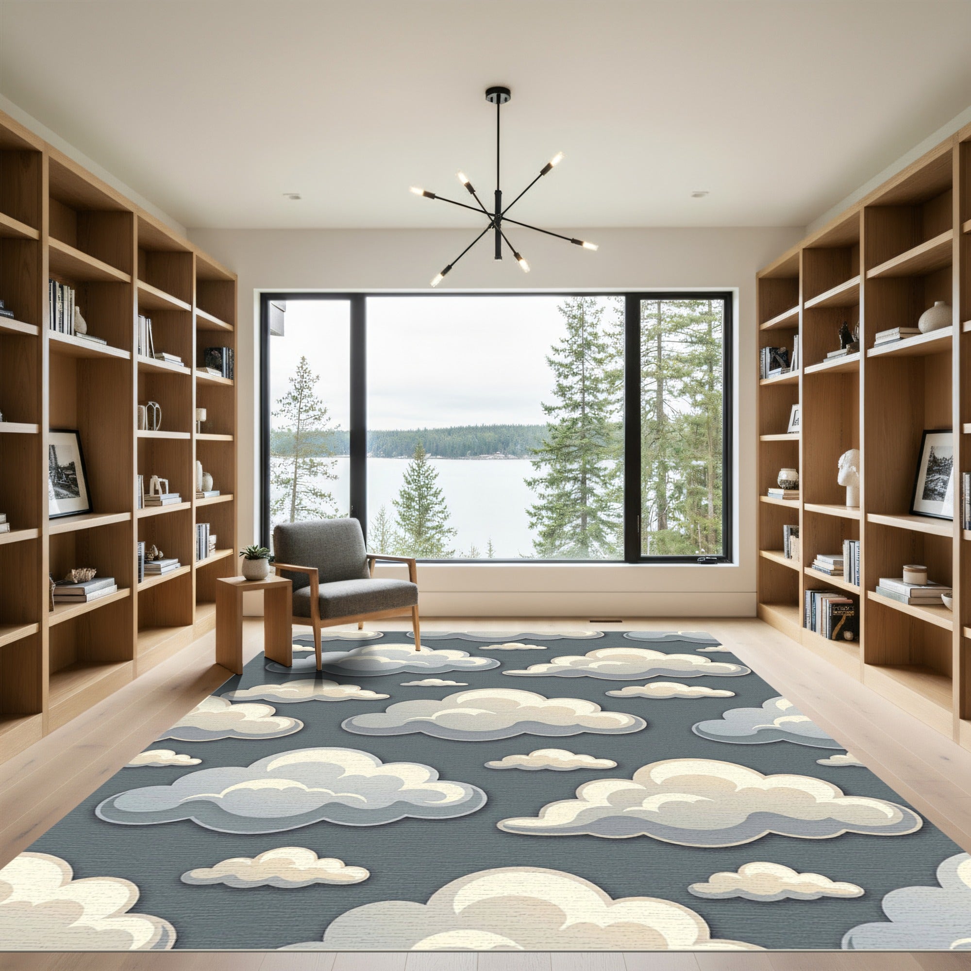 Whimsical Cream Cloud Sky Wallpaper Rug