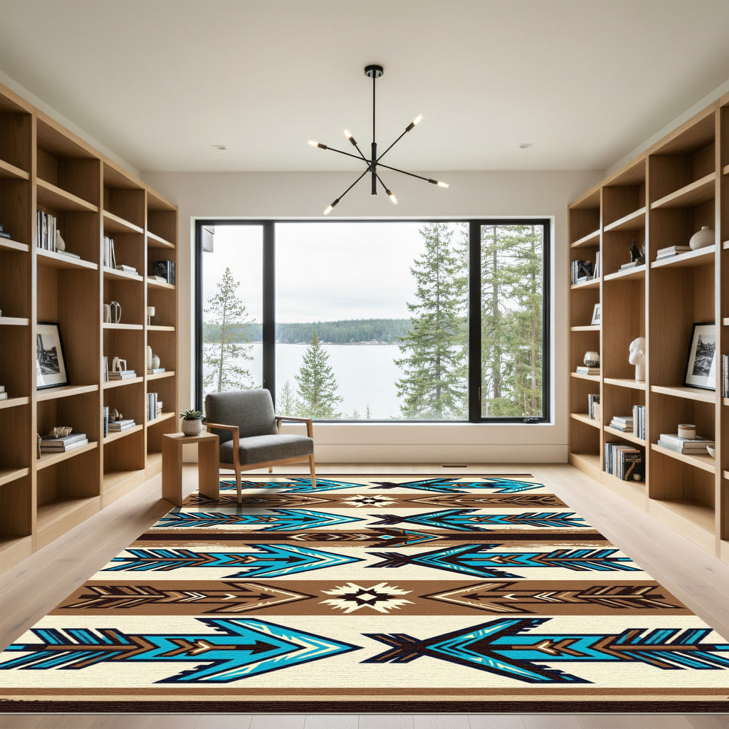Teal and Earthy Aztec Arrow Stripe Rug