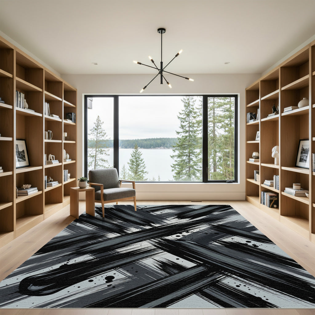 Monochrome Abstract Brush Stroke Rug