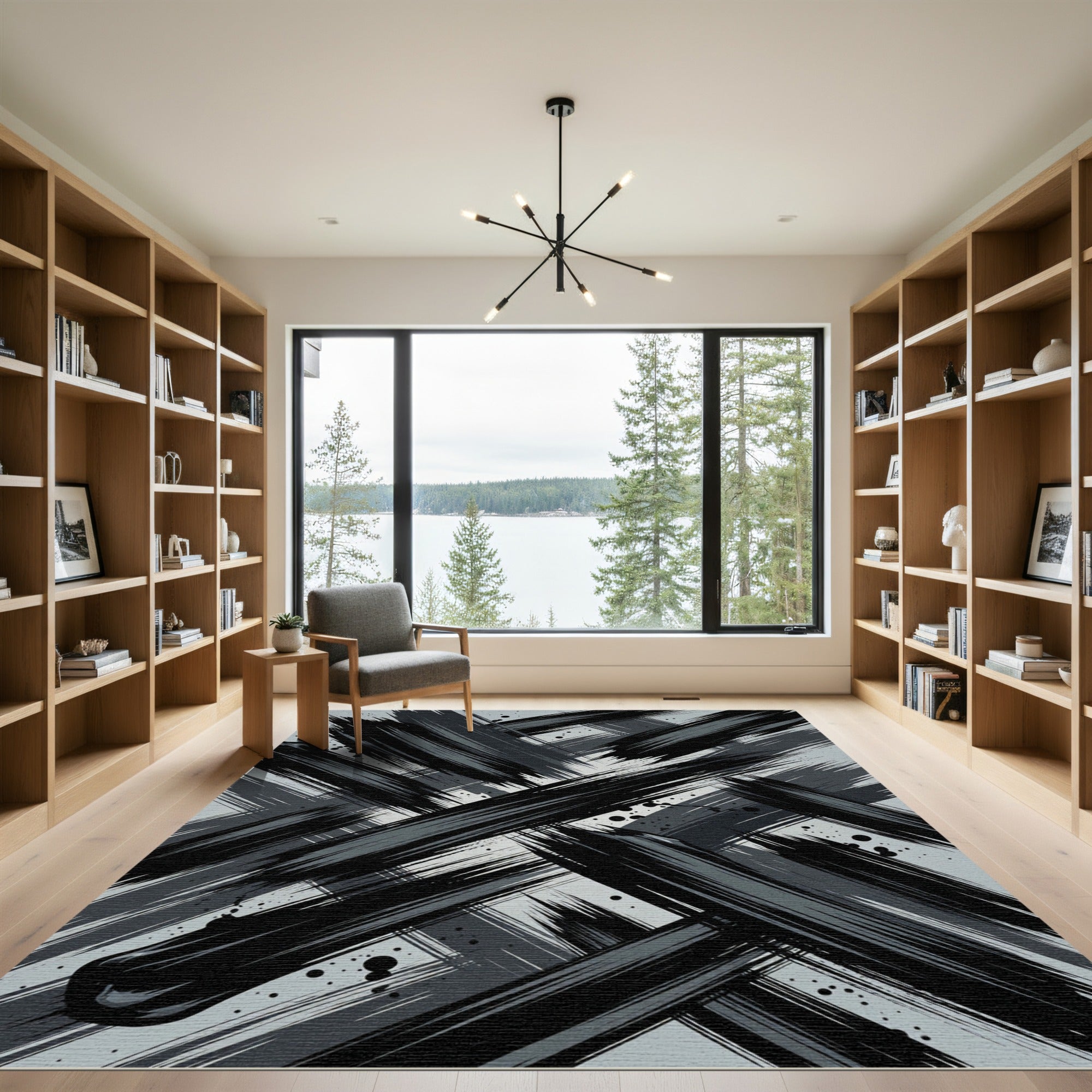 Monochrome Abstract Brush Stroke Rug