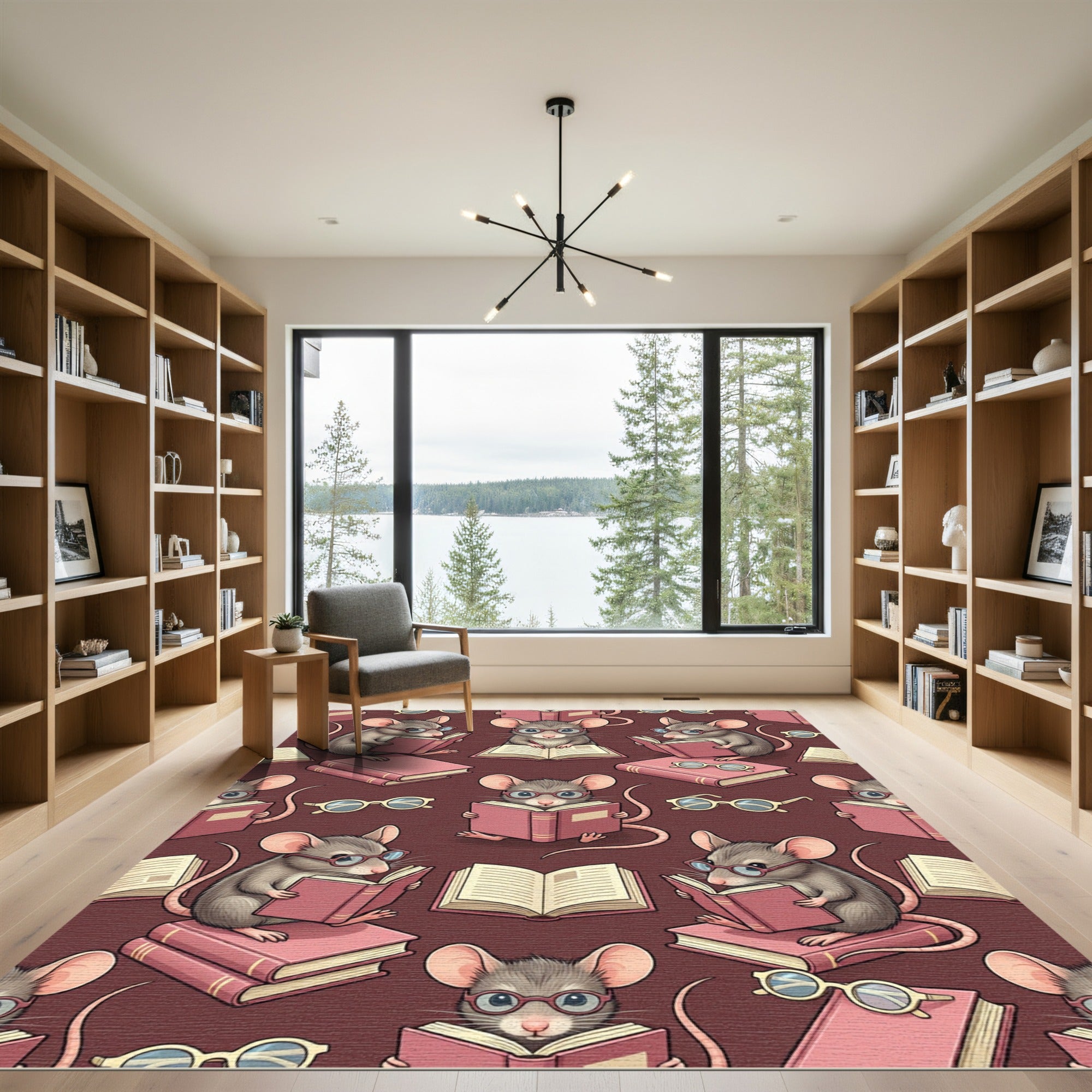 Whimsical Reading Mouse and Book Illustration Rug