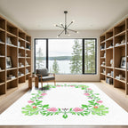 Pink Spring Floral Vine Border Rug
