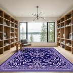 Deep Blue Floral Medallion Scrollwork Rug