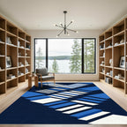 Blue White Geometric Illusion Rug