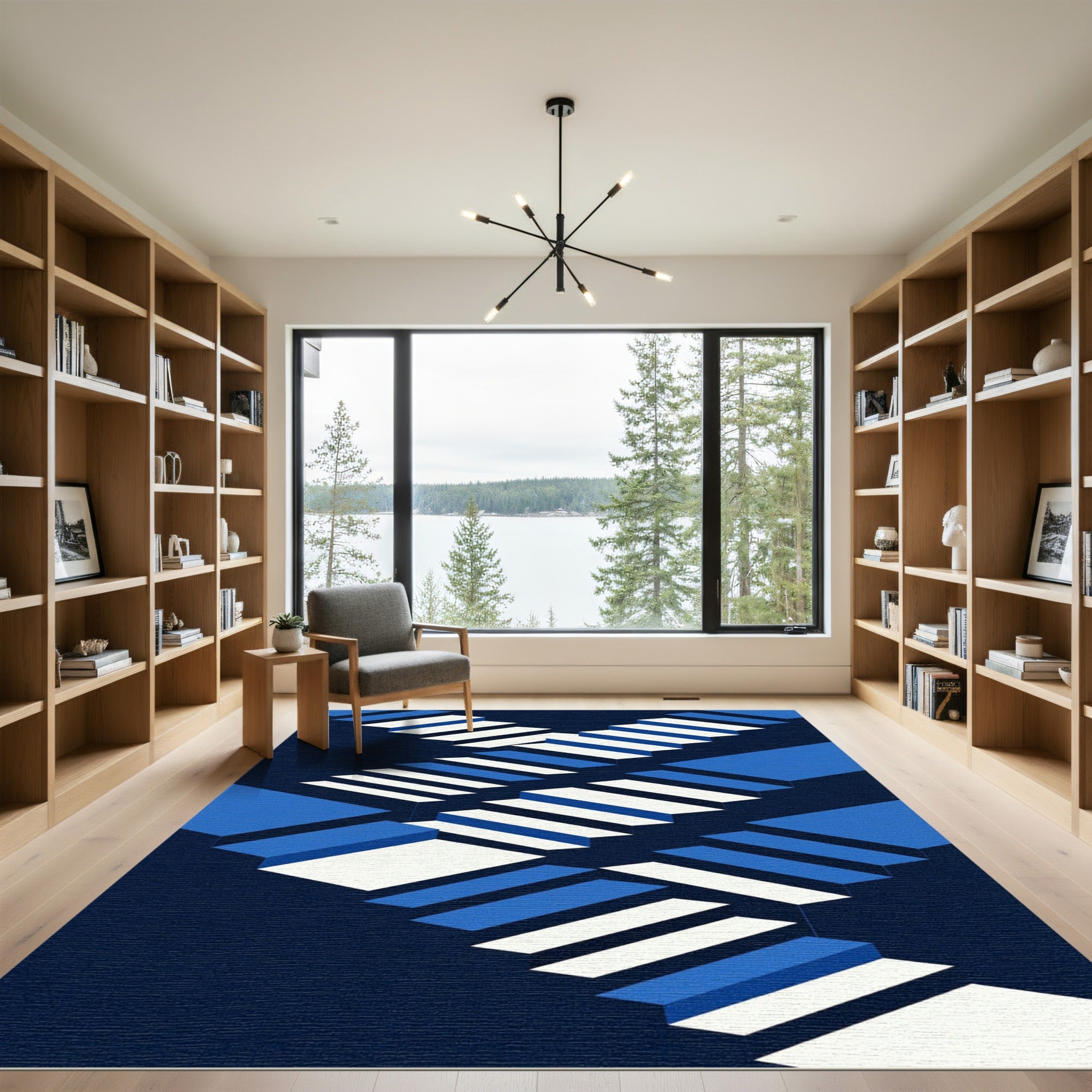 Blue White Geometric Illusion Rug