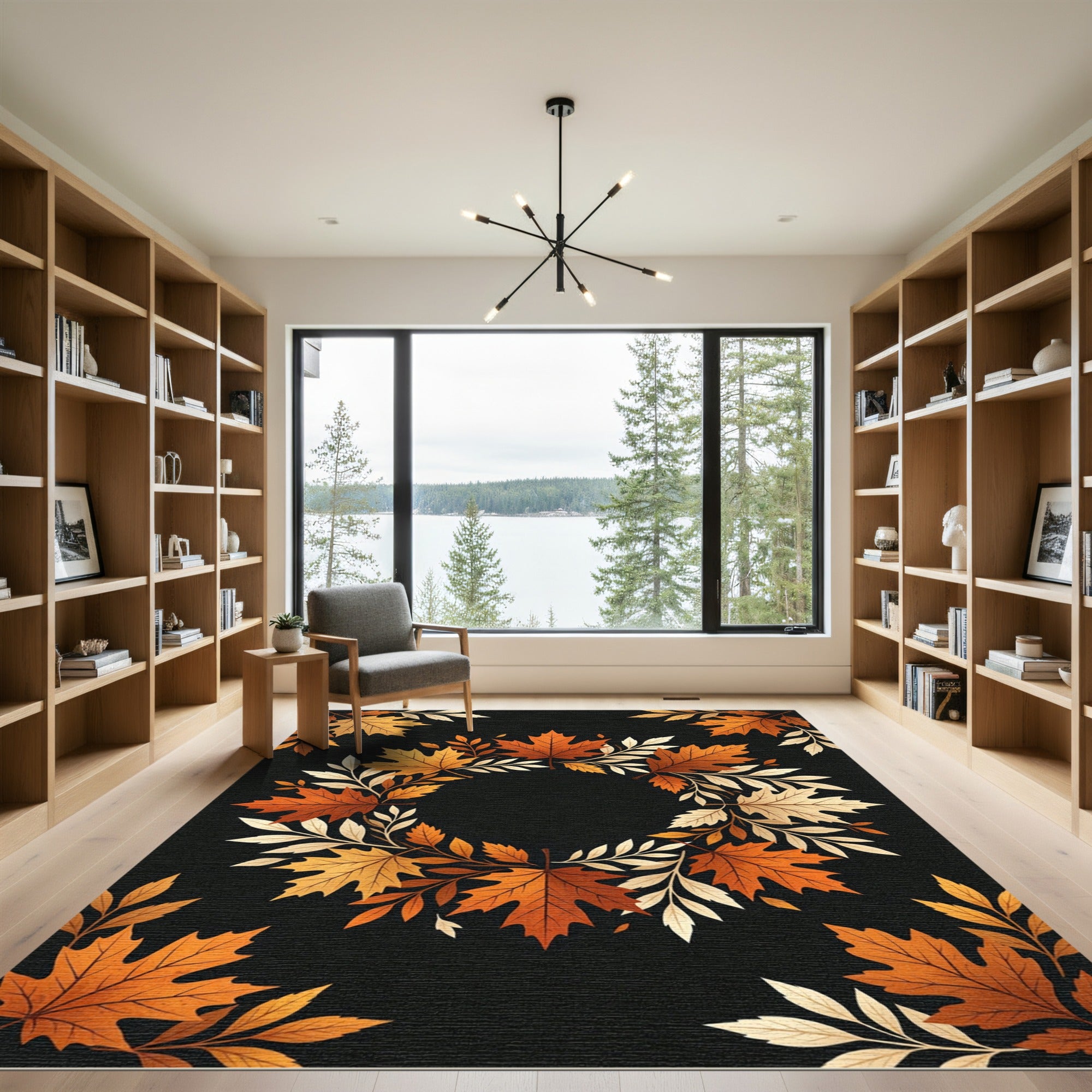 Autumn Maple Leaf Wreath Black Frame Rug