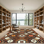 Rustic Ochre Geometric Tribal Pattern Rug