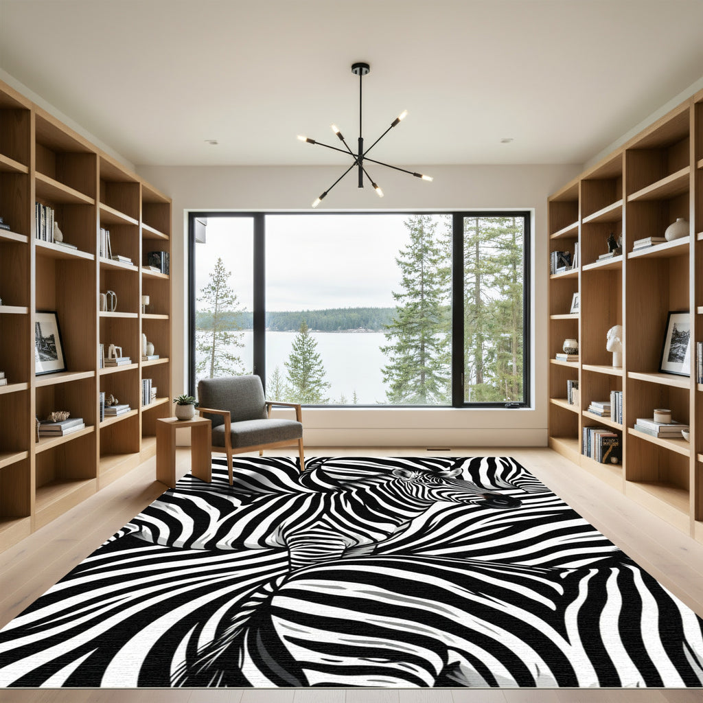 Striking Mono Zebra Graphic Art Rug