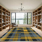 Golden Yellow Gray Plaid Intersecting Lines Rug