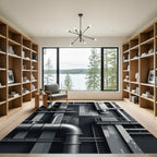 Industrial Monochrome Steel Pipe Grid Rug