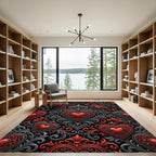 Ornate Red Heart Filigree Medallion Rug